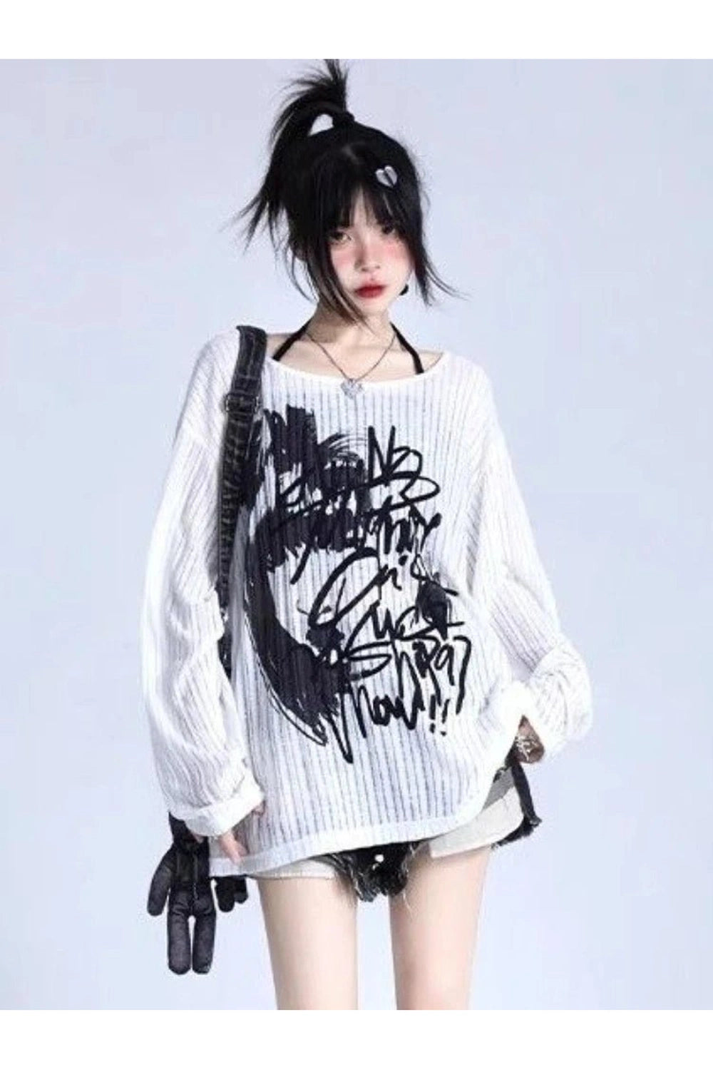 New Style Trends - Graffiti Street Style Alt Oversized Long Sleeve Top - Outfit Ideas