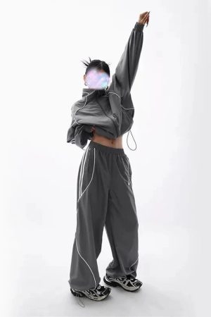 New Style Trends - Gray Wave Piped Y2k Jogger Outfit Set - Outfit Ideas
