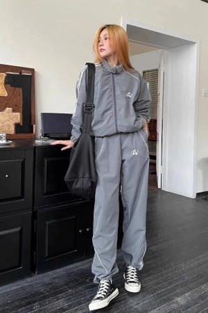 New Style Trends - Gray Wave Piped Y2k Jogger Outfit Set - Outfit Ideas