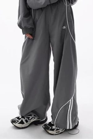 New Style Trends - Gray Wave Piped Y2k Jogger Outfit Set - Outfit Ideas