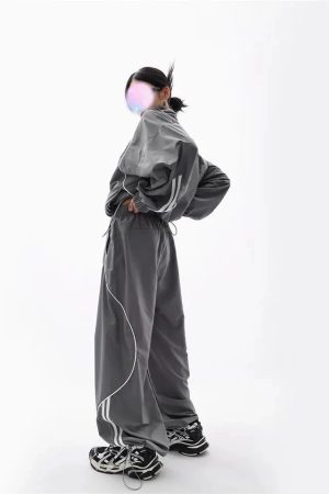 New Style Trends - Gray Wave Piped Y2k Jogger Outfit Set - Outfit Ideas
