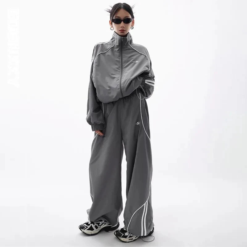 New Style Trends - Gray Wave Piped Y2k Jogger Outfit Set - Outfit Ideas