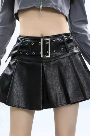 New Style Trends - Grommet Belted Alt Leather Mini Skirt - Outfit Ideas