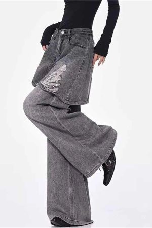 New Style Trends - Grunge Skirted Flare Jeans - Outfit Ideas