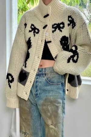 New Style Trends - Heart & Skull Retro Knit Cardigan - Outfit Ideas
