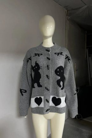 New Style Trends - Heart & Skull Retro Knit Cardigan - Outfit Ideas