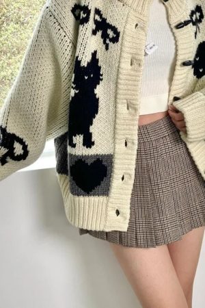 New Style Trends - Heart & Skull Retro Knit Cardigan - Outfit Ideas