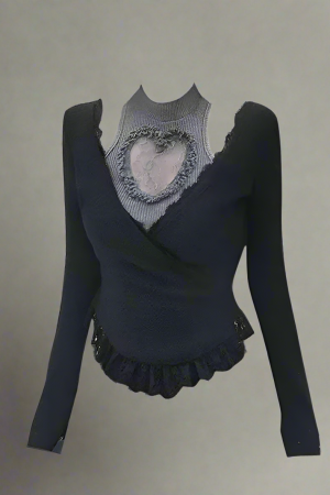 New Style Trends - Heartcore Lace Layered Aesthetic Long Sleeve Top - Outfit Ideas