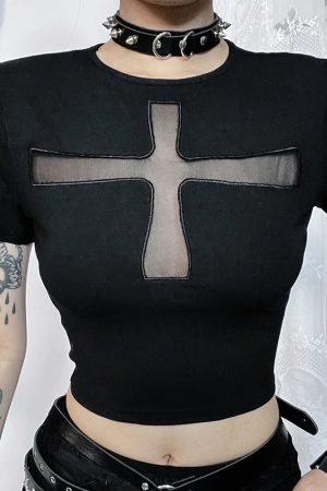 New Style Trends - Hexed Mesh Panel Alt Goth Top - Outfit Ideas