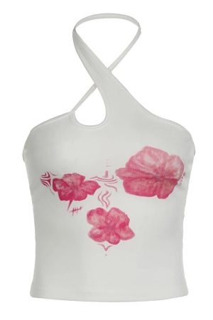 New Style Trends - Hibiscus Bloom Halter Coquette Crop Top - Outfit Ideas