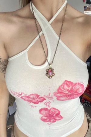 New Style Trends - Hibiscus Bloom Halter Coquette Crop Top - Outfit Ideas