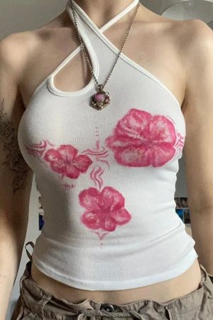 New Style Trends - Hibiscus Bloom Halter Coquette Crop Top - Outfit Ideas