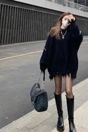 New Style Trends - Hollow Stitch Fray Alt Sweater - Outfit Ideas