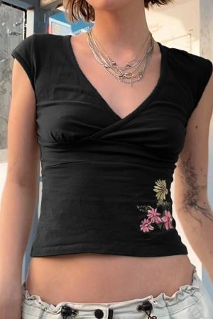 New Style Trends - Indie Bloom Wrap Y2k Top - Outfit Ideas