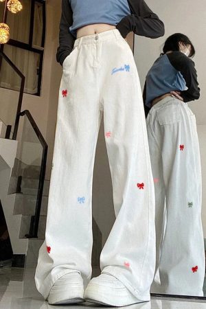 New Style Trends - Kawaii Embroidered Bow Pants - Outfit Ideas