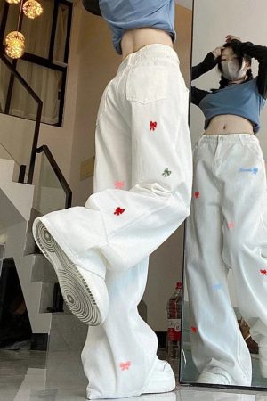 New Style Trends - Kawaii Embroidered Bow Pants - Outfit Ideas