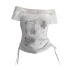 New Style Trends - Kawaii Lace-Trimmed Off-Shoulder Graphic Top - Outfit Ideas