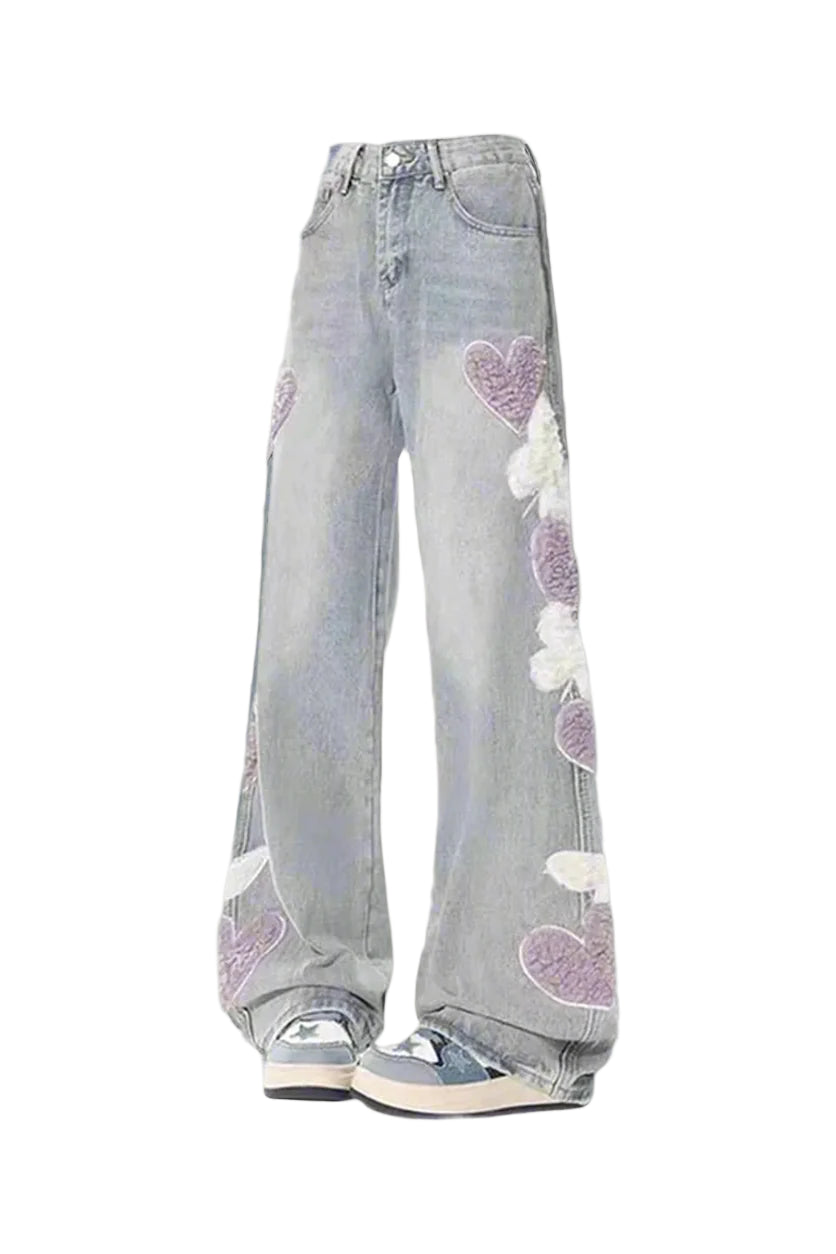 New Style Trends - Kawaii Serenade of Hearts Wide-Leg Jeans - Outfit Ideas