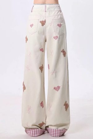 New Style Trends - Kawaii Teddy Embroidered Wide Pants - Outfit Ideas