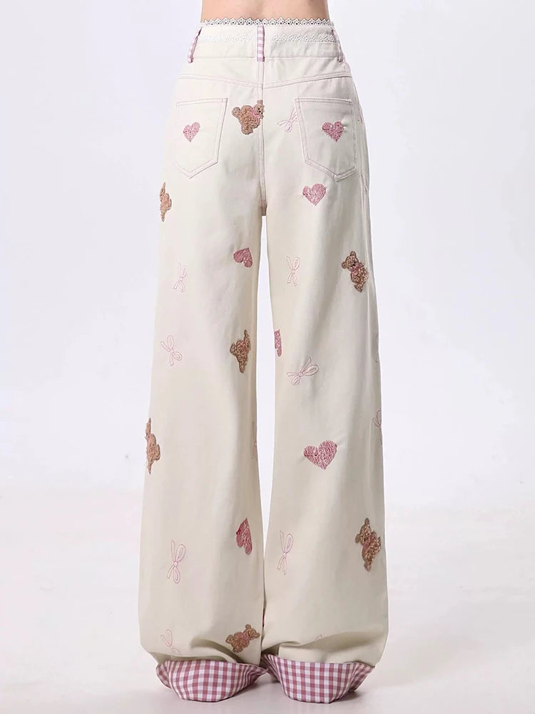New Style Trends - Kawaii Teddy Embroidered Wide Pants - Outfit Ideas New Style Trends - Kawaii Teddy Embroidered Wide Pants - Outfit Ideas