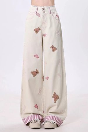 New Style Trends - Kawaii Teddy Embroidered Wide Pants - Outfit Ideas