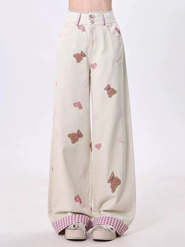 New Style Trends - Kawaii Teddy Embroidered Wide Pants - Outfit Ideas New Style Trends - Kawaii Teddy Embroidered Wide Pants - Outfit Ideas