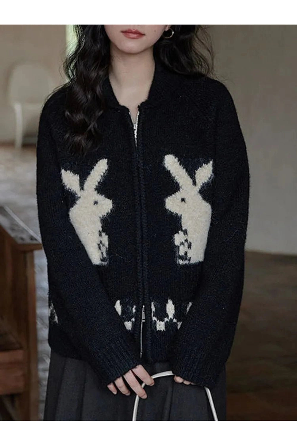 New Style Trends - Kawaii Whimsical Bunny Motif Zip-Up Cardigan - Outfit Ideas