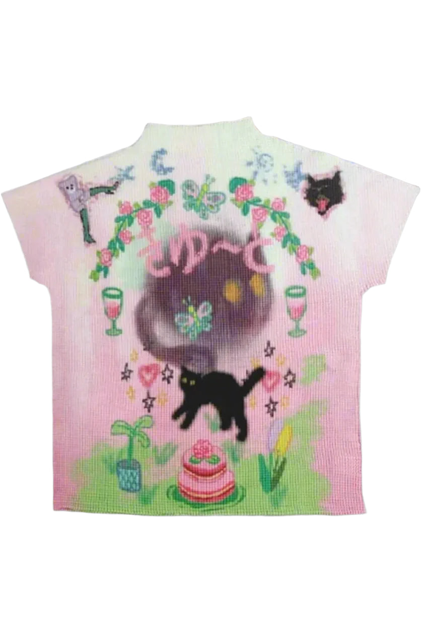 New Style Trends - Kidcore Whimsical Pastel Cat Knit T-Shirt - Outfit Ideas