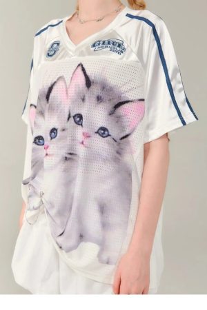 New Style Trends - Kitten Graphic Jersey Cute T-Shirt - Outfit Ideas