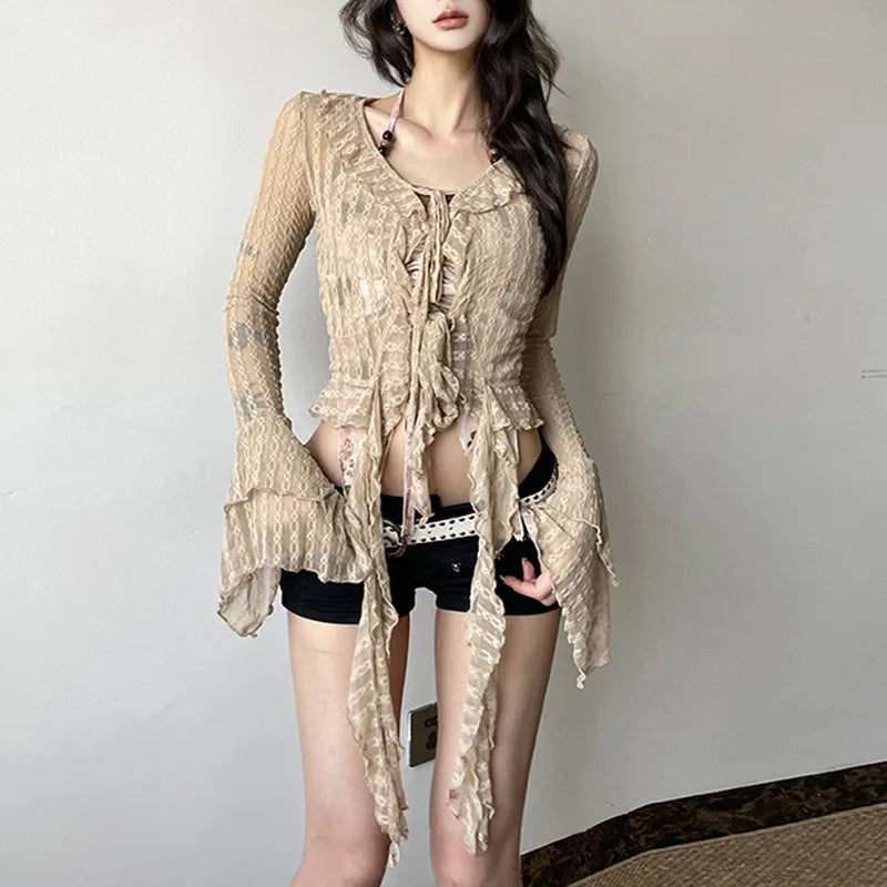 New Style Trends - Lace Flare Witchcore Y2k Blouse - Outfit Ideas