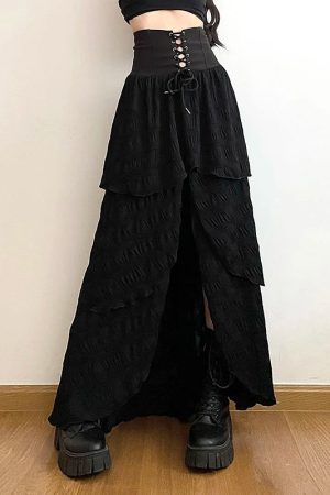 New Style Trends - Lace-Up Edgy Maxi Skirt - Outfit Ideas