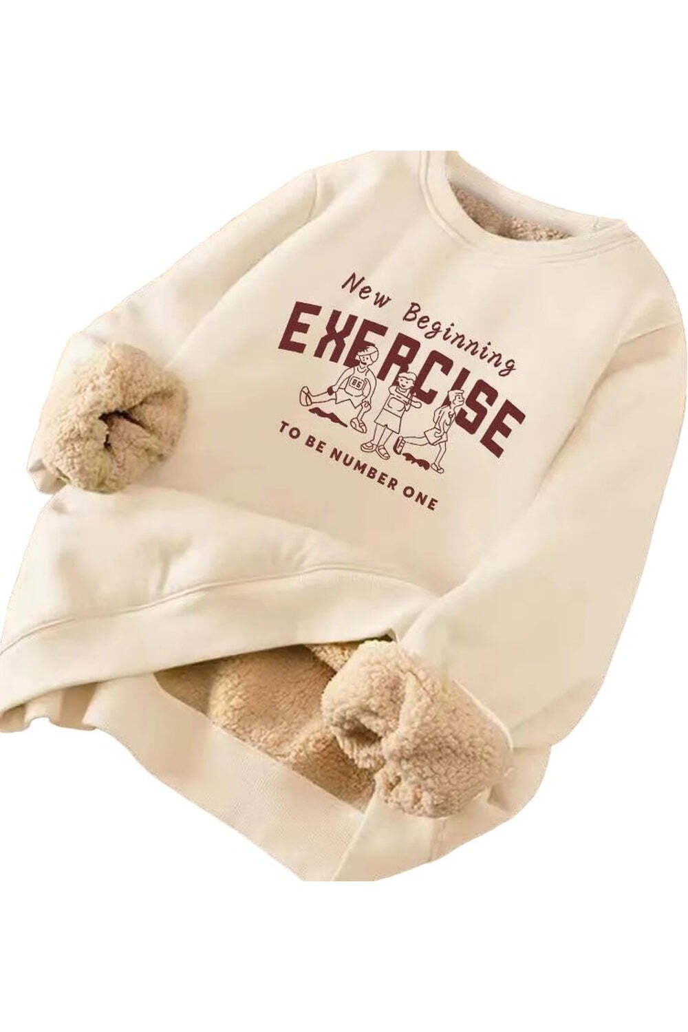 New Style Trends - Letter Print Plush Aesthetic Hooded Sweatshirt - Outfit Ideas