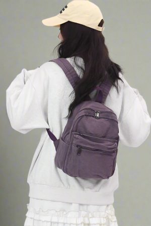New Style Trends - Lilac Mini Canvas Aesthetic Backpack - Outfit Ideas
