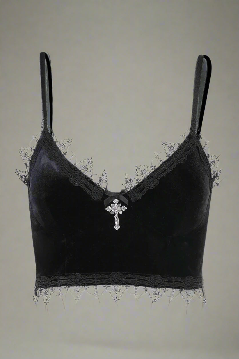 New Style Trends - Mall Goth Velvet Crop Top - Outfit Ideas