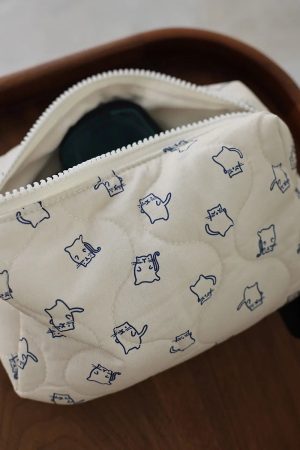 New Style Trends - Meow Mood Quilted Aesthetic Makeup Bag - Outfit Ideas