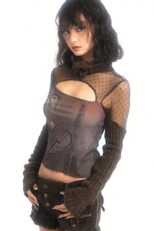 New Style Trends - Mesh Panel Alt Long Sleeve Crop Top - Outfit Ideas