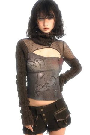 New Style Trends - Mesh Panel Alt Long Sleeve Crop Top - Outfit Ideas
