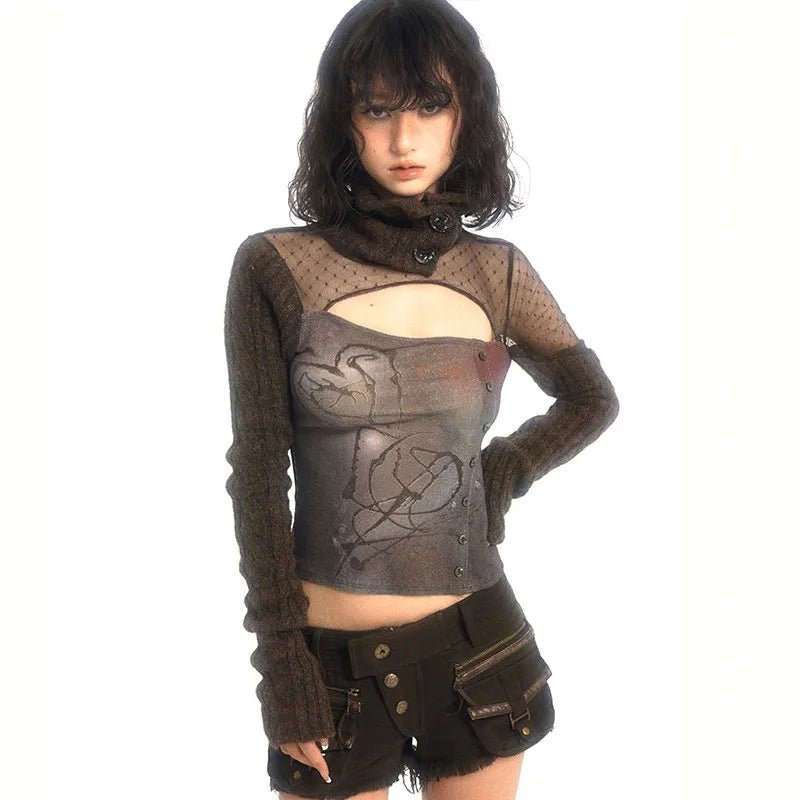 New Style Trends - Mesh Panel Alt Long Sleeve Crop Top - Outfit Ideas New Style Trends - Mesh Panel Alt Long Sleeve Crop Top - Outfit Ideas