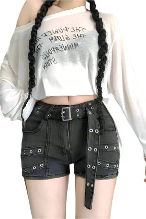 New Style Trends - Metalcore Grommet Alt Denim Shorts - Outfit Ideas