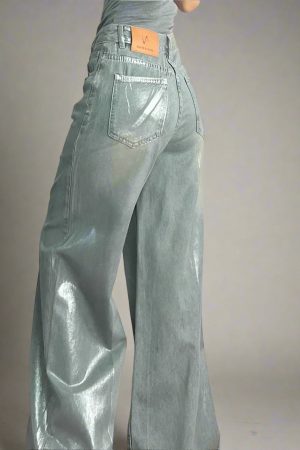 New Style Trends - Metallic Glow Edgy Wide-Leg Jeans - Outfit Ideas
