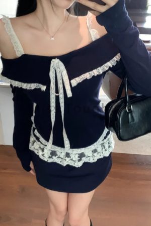 New Style Trends - Midnight Coquette Lace Elegance Long Sleeve Set - Outfit Ideas