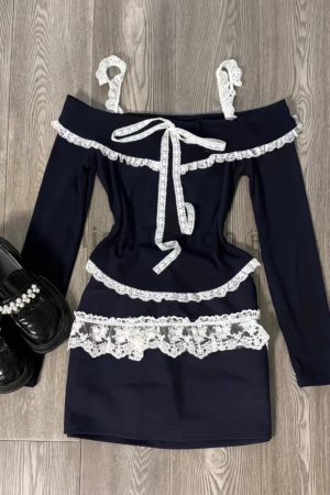 New Style Trends - Midnight Coquette Lace Elegance Long Sleeve Set - Outfit Ideas