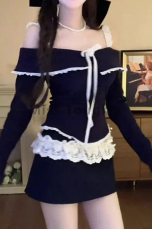 New Style Trends - Midnight Coquette Lace Elegance Long Sleeve Set - Outfit Ideas