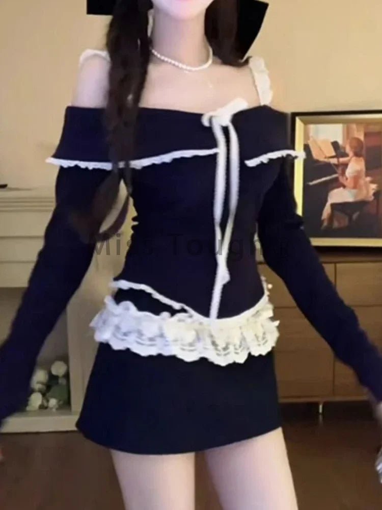 New Style Trends - Midnight Coquette Lace Elegance Long Sleeve Set - Outfit Ideas New Style Trends - Midnight Coquette Lace Elegance Long Sleeve Set - Outfit Ideas