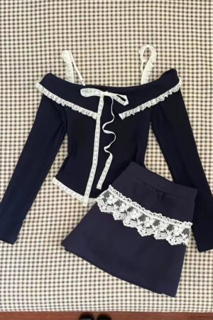 New Style Trends - Midnight Coquette Lace Elegance Long Sleeve Set - Outfit Ideas