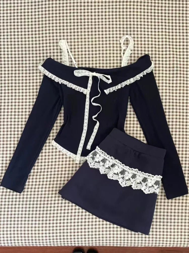 New Style Trends - Midnight Coquette Lace Elegance Long Sleeve Set - Outfit Ideas New Style Trends - Midnight Coquette Lace Elegance Long Sleeve Set - Outfit Ideas