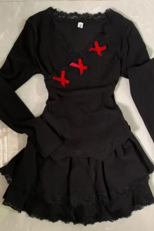 New Style Trends - Midnight Doll Goth Long Sleeve Lace Set - Outfit Ideas