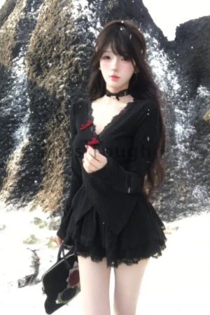 New Style Trends - Midnight Doll Goth Long Sleeve Lace Set - Outfit Ideas