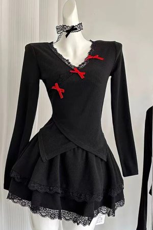 New Style Trends - Midnight Doll Goth Long Sleeve Lace Set - Outfit Ideas