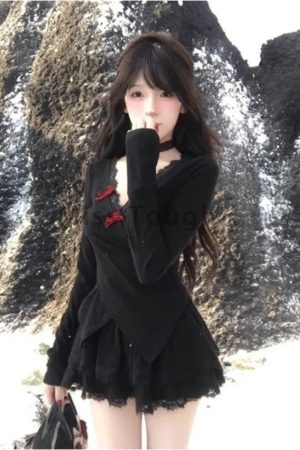 New Style Trends - Midnight Doll Goth Long Sleeve Lace Set - Outfit Ideas